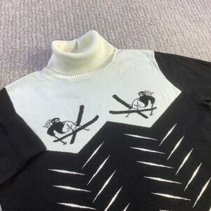 Bo‎ + Tee Womens Ski Graphic Turtleneck Knit Sweater Black White Size M NWT